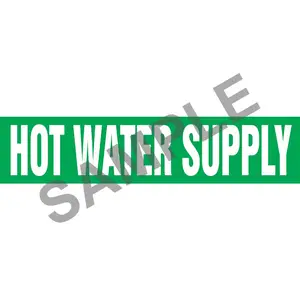 Hot Water Supply Pipe Marker - ASME/ANSI - Self-Stick, Vinyl, 1.5" x 8", Green Main Image