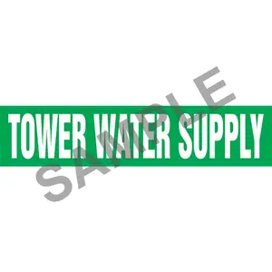 Tower Water Supply Pipe Marker - ASME/ANSI - Self-Stick, Vinyl, 1" x 8", Green Main Image
