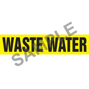 Waste Water Pipe Marker - ASME/ANSI - Self-Stick, Vinyl, 1.5" x 8", Yellow Main Image