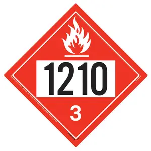 1210 Placard - Class 3 Flammable Liquid - 4 mil Vinyl, Removable Adhesive Main Image