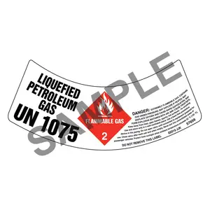 Gas Cylinder Shoulder Labels - Flammable Gas Liquid Petroleum Gas 1075