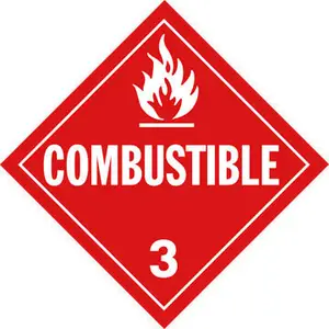 Class 3 Combustible Placard - Worded - 4 mil Vinyl, Removable Adhesive Main Image