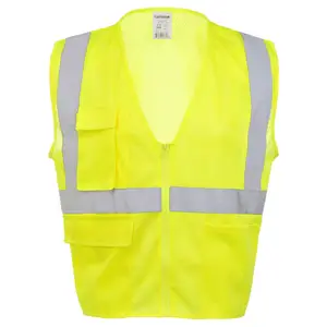 J. J. Keller® SAFEGEAR® Safety Vest Type R Class 2 - Zipper Closure with Vertical Reflective Tape - L/XL, Lime Green Main Image