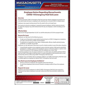 Massachusetts Temporary Emergency Paid Sick Leave COVID-19 Poster Main Image