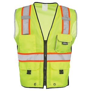 J. J. Keller® SAFEGEAR® Hi-Vis Type R Class 2 Heavy Duty Safety Vest - Zip Close, Vertical Reflective Tape - Large, Lime Green Main Image