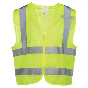 J. J. Keller® SAFEGEAR® Hi-Vis Type R Class 2 No Pocket Safety Vest - Zip Close, Vertical Reflective Tape - S/M, Lime Green Main Image