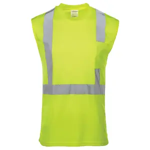 J. J. Keller® SAFEGEAR® Hi-Vis Sleeveless T-Shirt With Pocket, Type R Class 2 - Small, Lime Green Main Image