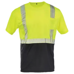 J. J. Keller® SAFEGEAR® Hi-Vis T-shirt with Black Bottom and Pocket, Type R Class 2 - Small, Lime Green Main Image