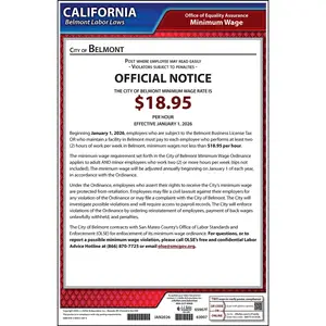 California / Belmont Minimum Wage Poster - Polypropylene Main Image