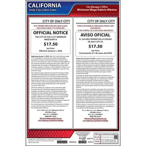 California / Daly City Minimum Wage Poster - Polypropylene Main Image