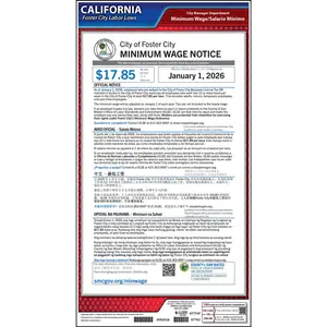 Foster City, CA Minimum Wage Poster - Polypropylene Main Image