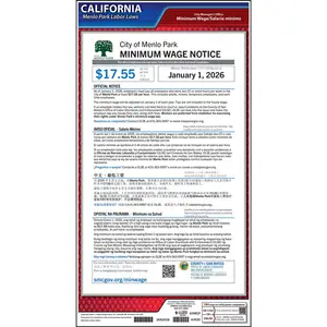 California / Menlo Park Minimum Wage Poster - Polypropylene Main Image