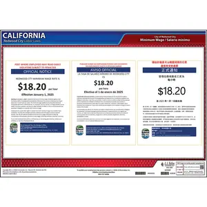California / Redwood City Minimum Wage Poster - Polypropylene Main Image