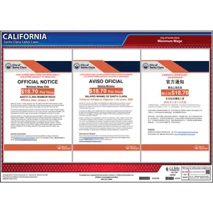 California / Santa Clara Minimum Wage Poster - Polypropylene Main Image