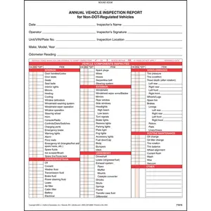 Annual Vehicle Inspection Report for Non-DOT-Regulated Vehicles - Snap-Out, 3-Ply, Carbonless, 8-1/2” W x 11-3/4” L Main Image