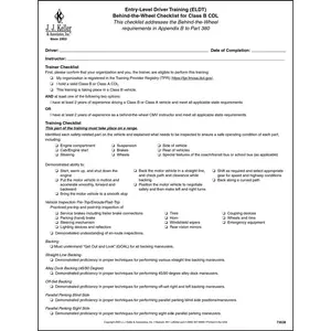 Entry-Level Driver Training (ELDT) Behind-the-Wheel Checklist for Class B CDL - Padded, 2-Sided, 8-1/2" W x 11" L, 25 per pad Main Image