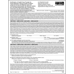 FMLA Family Member’s Serious Health Condition Certification Form, WH-380-F - Bilingual, 8-1/2” W x 11” L Main Image