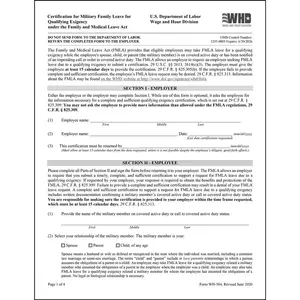 FMLA Certification for Military Family Leave for Qualifying Exigency Form, WH-384 - English, 8-1/2" W x 11" L Main Image