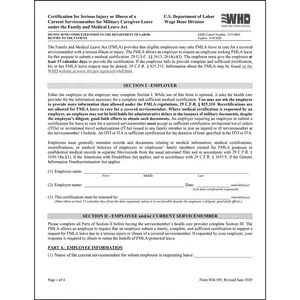 FMLA Certification for Serious Injury or Illness of a Current Service Member for Military Caregiver Leave – Form WH-385 Main Image