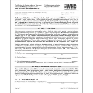 FMLA Certification for Serious Injury or Illness of a Veteran for Military Caregiver Leave – Form WH-385-V Main Image