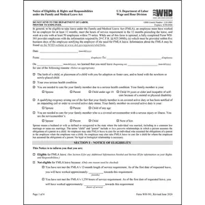 FMLA Notice of Eligibility & Rights and Responsibilities Under the Family and Medical Leave Act – Form WH-381 Main Image