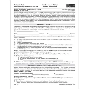 FMLA Designation Notice Under the Family and Medical Leave Act Form, WH-382 - English, 8-1/2" W x 11" L Main Image