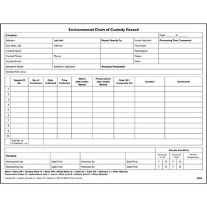 Environmental Characterization Chain of Custody Form
