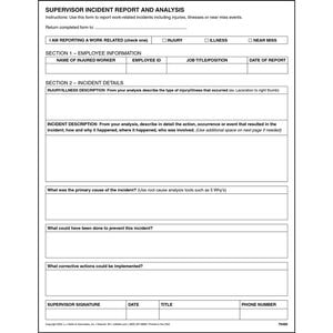 Supervisor’s Workplace Incident Report and Analysis Template