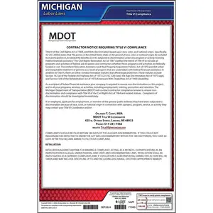 Michigan Department of Transportation Contractor Title VI Notice Poster - Polypropylene Main Image