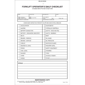 Forklift Operator Daily Checklist Book Format W Carbon