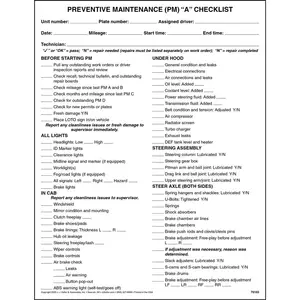 Preventative Maintenance (PM) A Checklist - Padded, 8-1/2" W x 11" L Main Image
