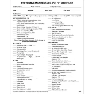 Preventative Maintenance (PM) B Checklist - Padded, 8-1/2" W x 11" L Main Image