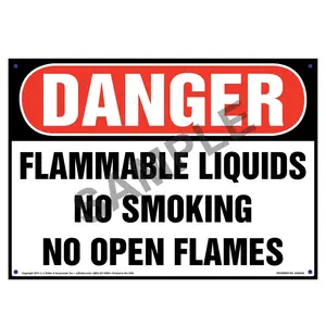 Danger: Flammable Liquids, No Smoking/Open Flames Sign - OSHA Main Image