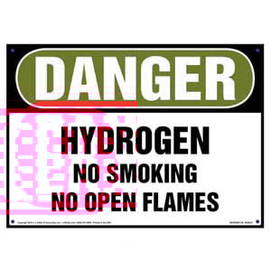 Danger: Hydrogen, No Smoking/Open Flames Sign - OSHA