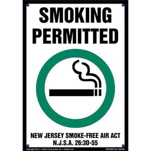 New Jersey Smoke-Free Air Act: Smoking Permitted Sign