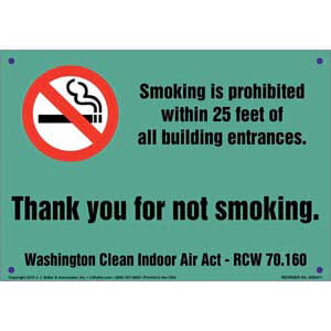 Washington Clean Indoor Air Act: Smoking Prohibited Sign