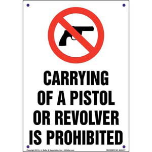 Mississippi: Carrying of a Pistol or Revolver is Prohibited Sign