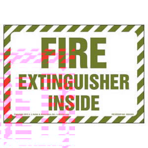 Fire Extinguisher Inside Label - Red Text on White, Striped Border