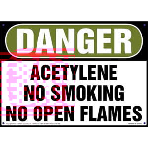 Danger: Acetylene No Smoking No Open Flames Sign - OSHA