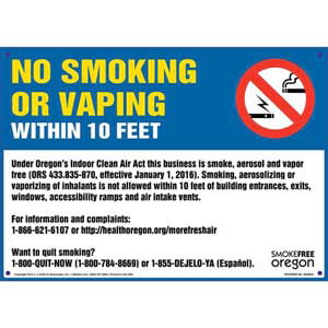 Oregon: No Smoking or Vaping Within 10 Feet Sign