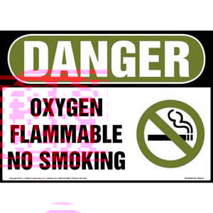 Danger: Oxygen Flammable No Smoking Sign with Icon - OSHA
