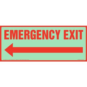 Emergency Exit Sign with Left Arrow - Glow In The Dark
