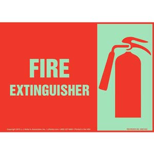 Fire Extinguisher Sign with Icon - Landscape, Glow In The Dark