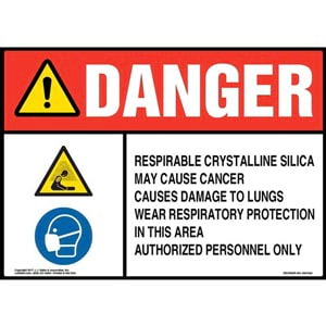 Danger: Respirable Crystalline Silica Sign - ANSI, Hazard &amp; Facepiece ...