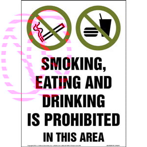Smoking, Eating And Drinking Is Prohibited In This Area Sign with Icons