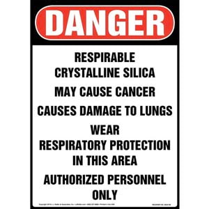 Danger: Respirable Crystalline Silica Sign - OSHA, Long Format
