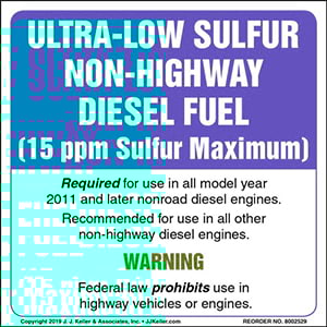 Ultra-Low Sulfur Non-Highway Diesel Fuel Label