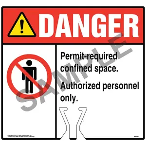 Cone Topper Sign - Danger: Permit-Required Confined Space Authorized Personnel Only Sign with Icon - ANSI Main Image