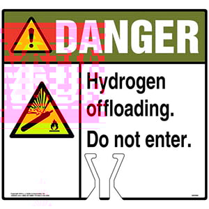 Cone Topper Sign - Danger: Hydrogen Offloading Sign with Pressurized Cylinder Icon - ANSI Main Image