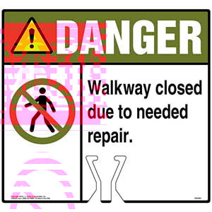 Cone Topper Sign - Danger: Walkway Closed Due To Needed Repair Sign with Icon - ANSI Main Image